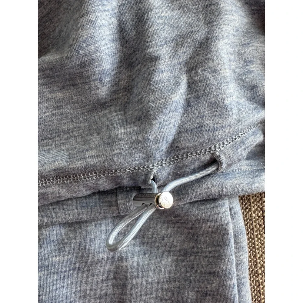 Michael Kors Womens Cowl Neck Top Blue Gray Rhinestone MK Logo Long Sleeve S